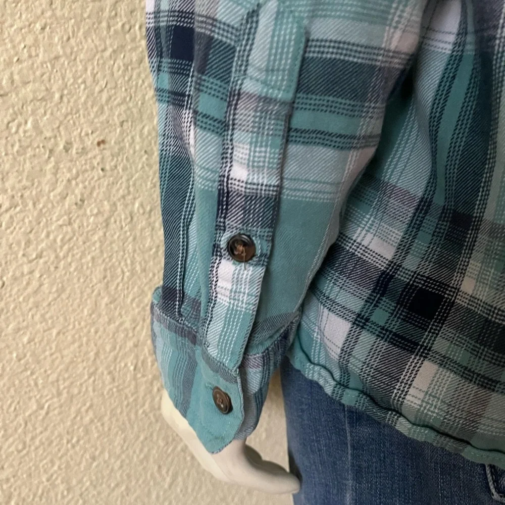 Aeropostale Long Sleeve Plaid Hooded Flannel Shirt Size M